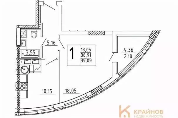 1-к кв. Воронежская область, с. Новая Усмань, Южный мкр  (39.09 м) - Фото 0