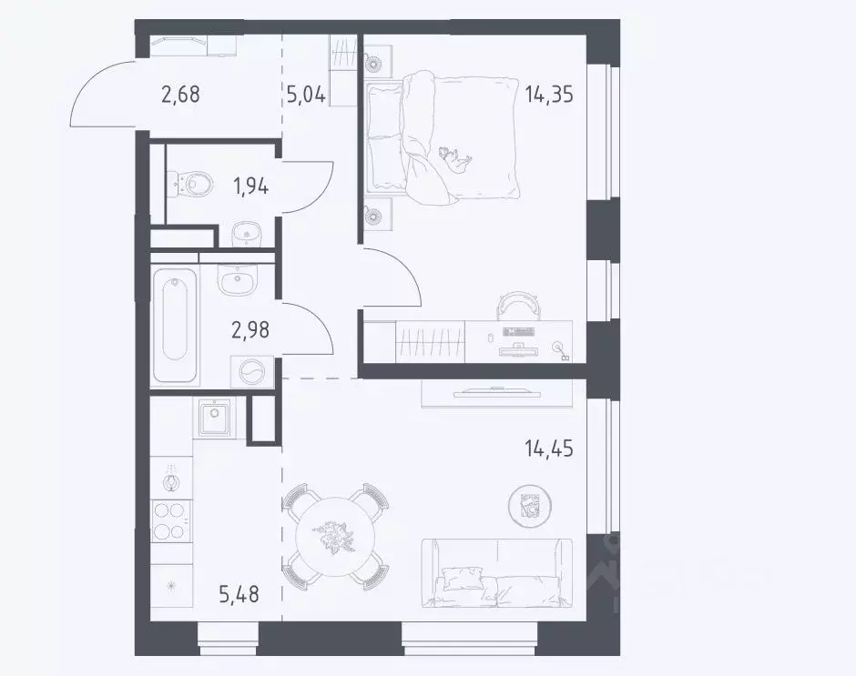 1-к кв. Москва Рязановское поселение, ул. Уточкина, 2к1 (46.0 м) - Фото 1