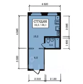 Студия Ярославская область, Ярославль 2-й мкр,  (28.1 м) - Фото 1