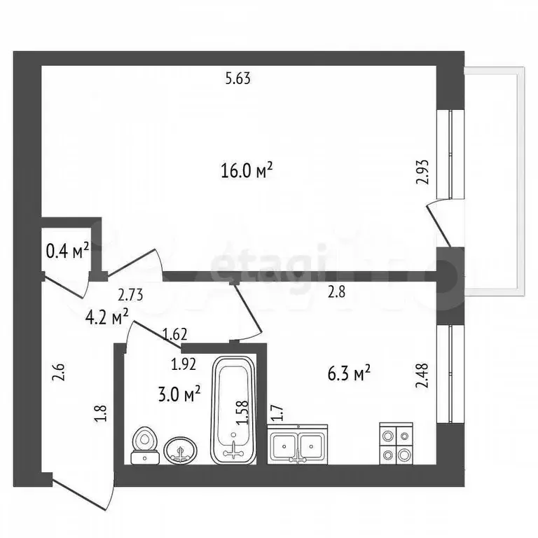 1-к. квартира, 30,7 м, 5/5 эт. - Фото 0