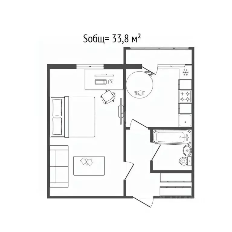 1-к кв. Брянская область, Брянск ул. Комарова, 49 (33.8 м) - Фото 2