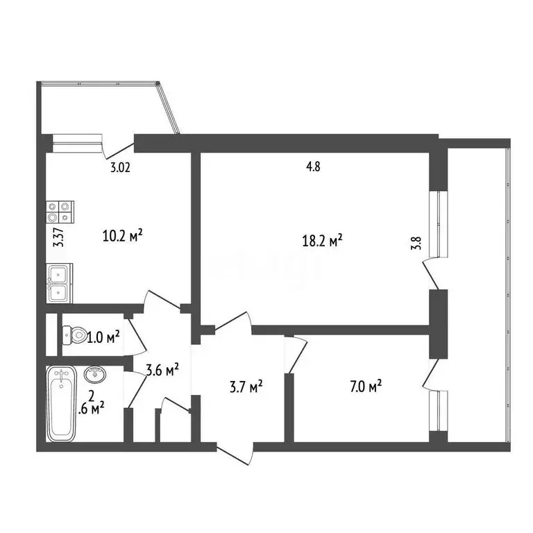 2-комнатная квартира: Севастополь, улица Павла Корчагина, 24 (51.1 м) - Фото 1