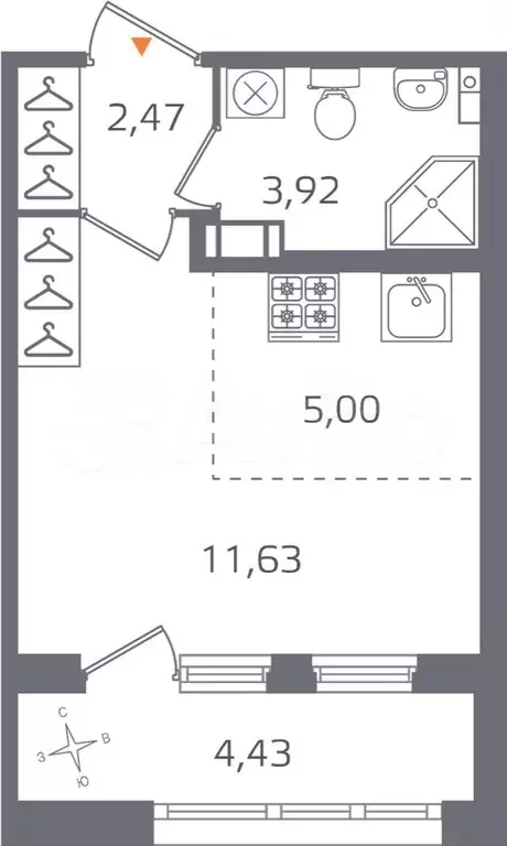 Квартира-студия, 25,2 м, 10/16 эт. - Фото 0