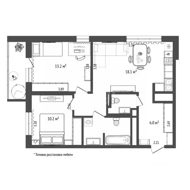 2-к кв. Тюменская область, Тюмень ул. Ю.-Р.Г. Эрвье, 24к1 (58.7 м) - Фото 1