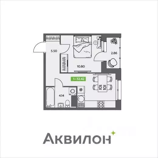 1-к кв. Архангельская область, Северодвинск  (32.42 м) - Фото 0