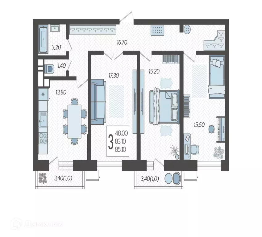 Продаётся 3-к квартира, 85.1 м - Фото 0