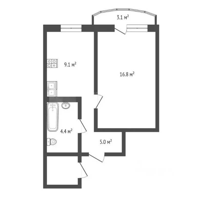 1-к кв. Тюменская область, Тюмень ул. Героев Космоса, 17 (37.0 м) - Фото 1