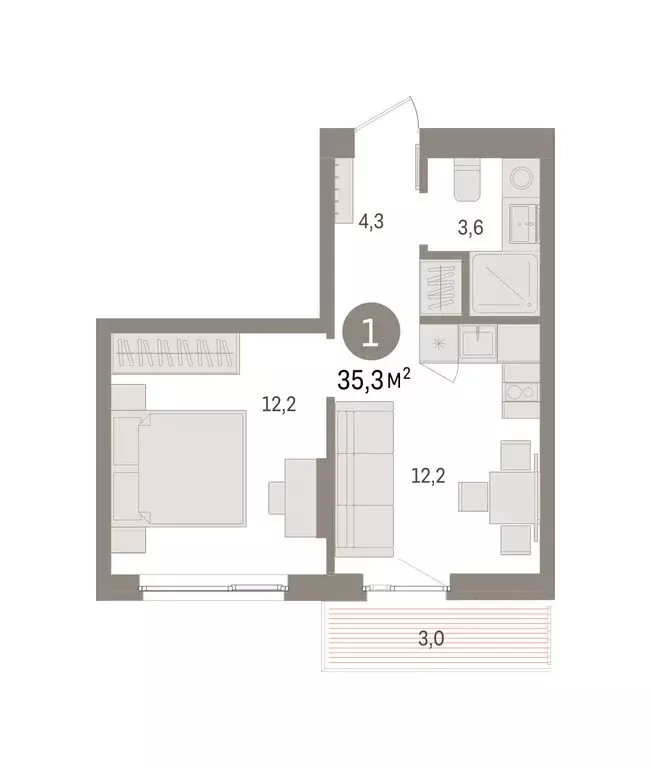 1-комнатная квартира: Пермь, улица Солдатова (35.25 м) - Фото 1