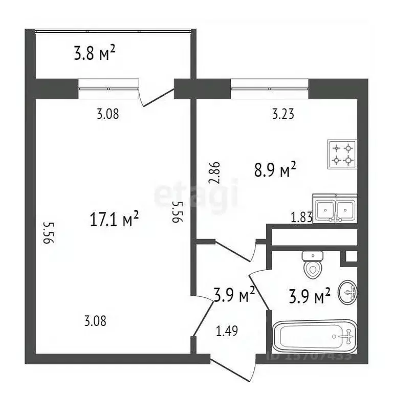 1-к кв. Санкт-Петербург ул. Адмирала Черокова, 18к2 (33.8 м) - Фото 1