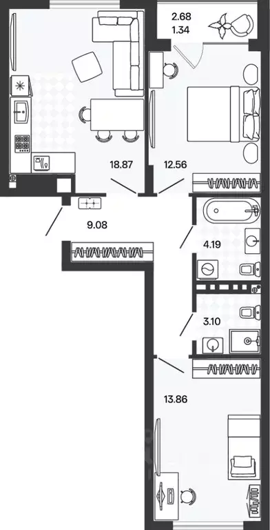 2-к кв. Калининградская область, Гурьевский муниципальный округ, пос. ... - Фото 1