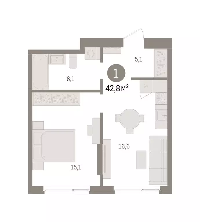 1-комнатная квартира: Пермь, микрорайон Крохалева (42.77 м) - Фото 2