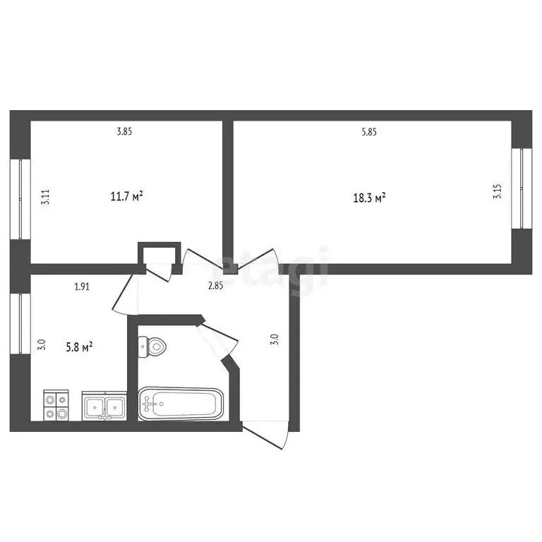 2-комнатная квартира: село Лаврово, улица 8 Марта, 1 (44.4 м) - Фото 1
