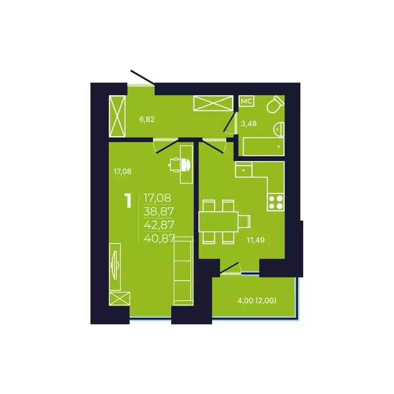 1-комнатная квартира: Уфа, улица Михаила Зайцева, 8 (40.9 м) - Фото 1