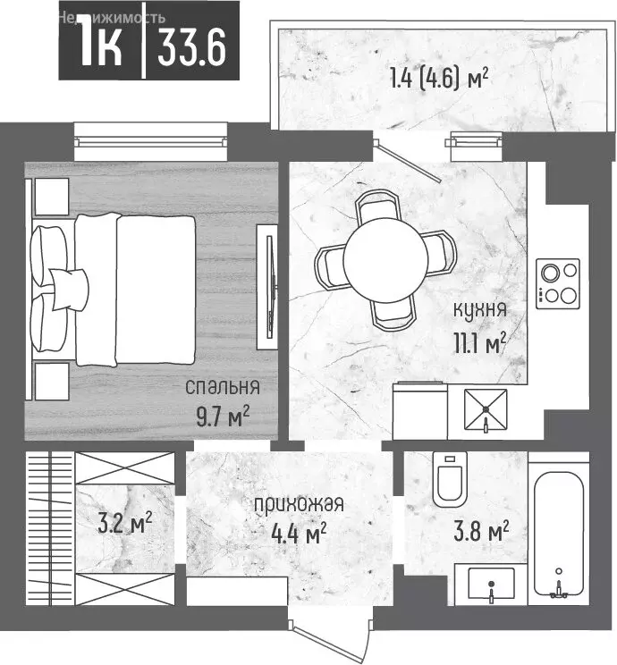 1-комнатная квартира: Калининградская область, Светлогорск (33.6 м) - Фото 0