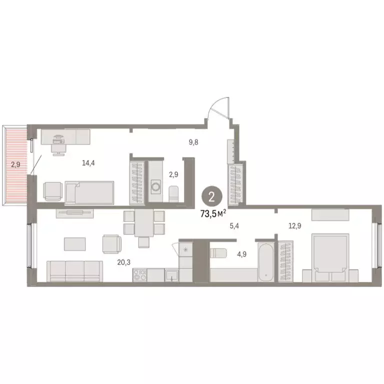 2-комнатная квартира: Курган, жилой район Центральный, ЖК Дом Кино ... - Фото 2