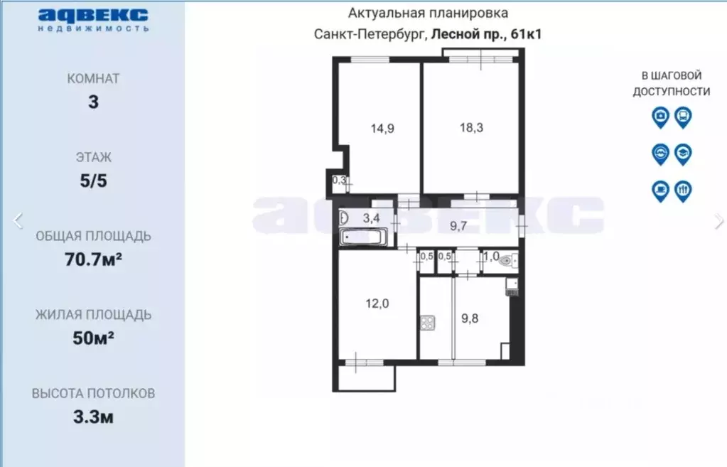 3-к кв. Санкт-Петербург Лесной просп., 61 (70.7 м) - Фото 1