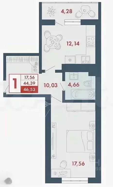 1-к кв. Брянская область, Брянск ул. Имени А.Ф. Войстроченко, 5 (46.0 ... - Фото 2