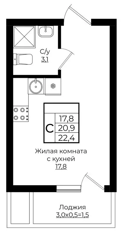 Квартира-студия: Краснодар, жилой комплекс Европа-Сити (22.4 м) - Фото 0
