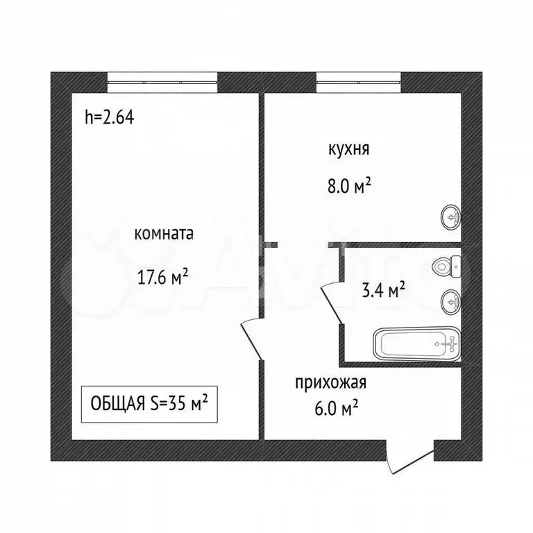 1-к. квартира, 35 м, 1/3 эт. - Фото 0