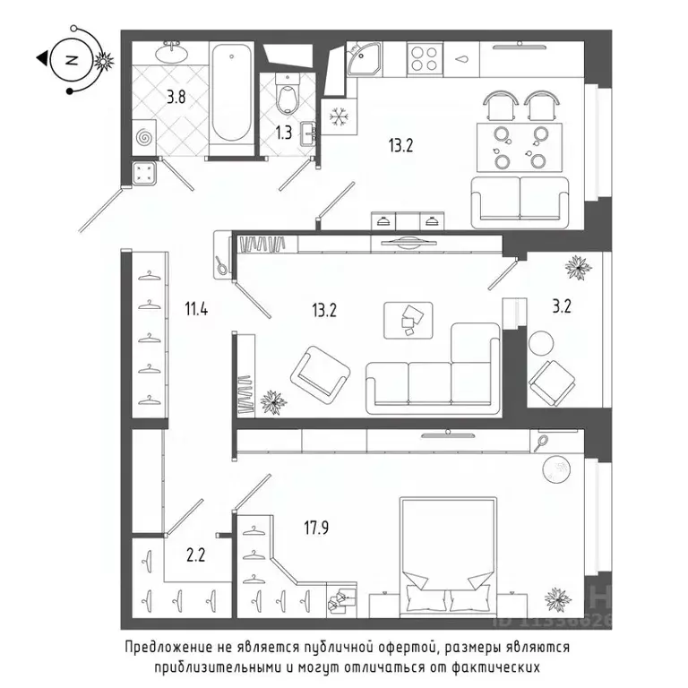 2-к кв. Санкт-Петербург ул. Парфеновская, 17 (64.5 м) - Фото 0