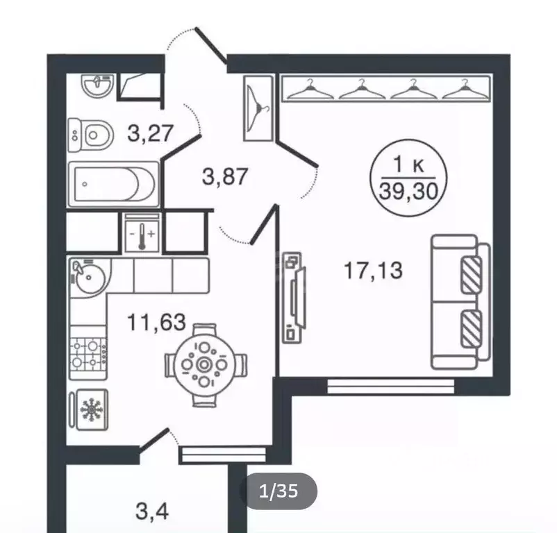 1-к кв. Тверская область, Тверь ул. Левитана, 70Б (39.3 м) - Фото 0