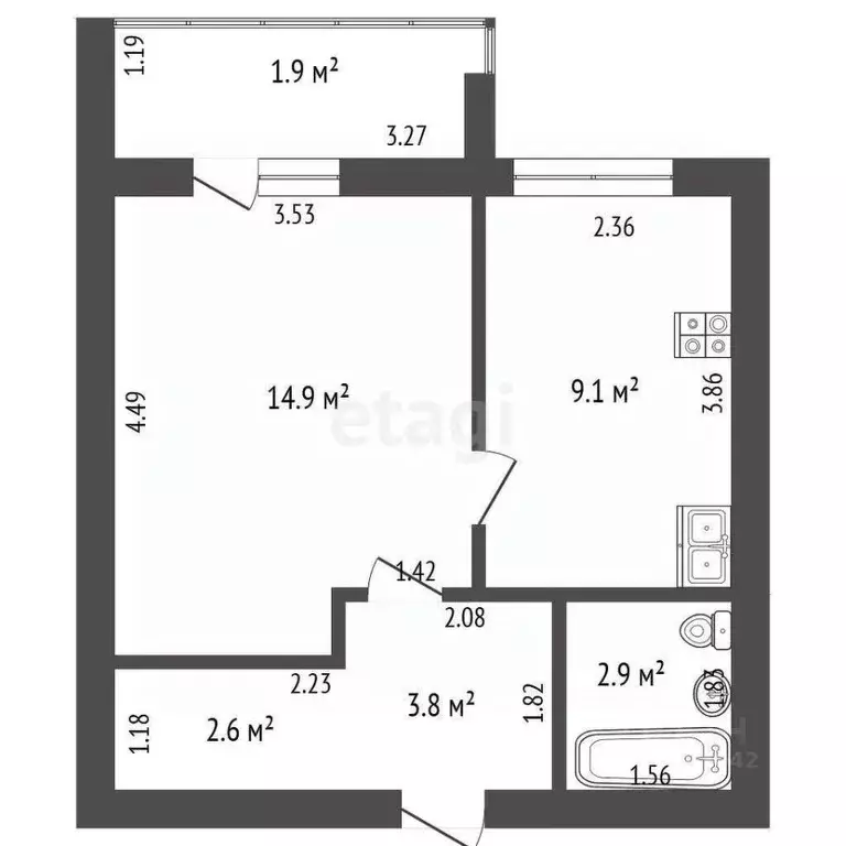 1-к кв. Забайкальский край, Чита ул. Костюшко-Григоровича, 44 (46.2 м) - Фото 2