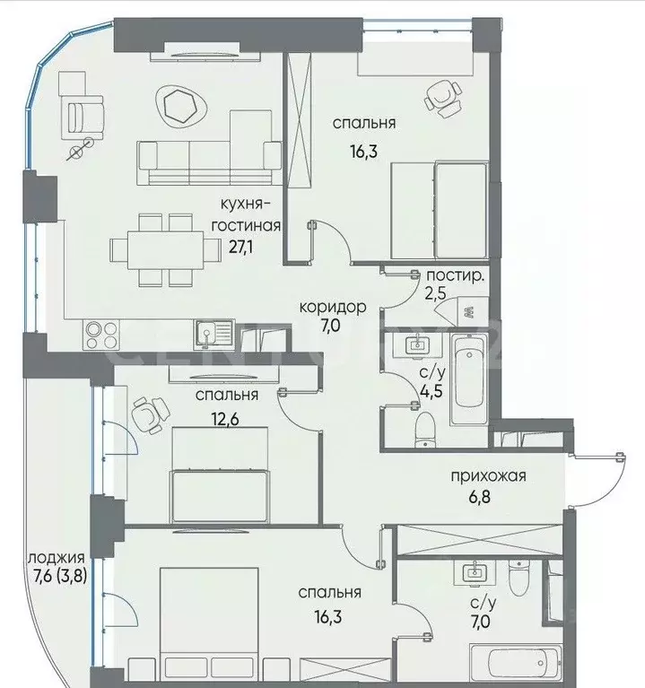 3-к кв. Москва ул. Нижние Мневники, 16к3 (107.6 м) - Фото 2