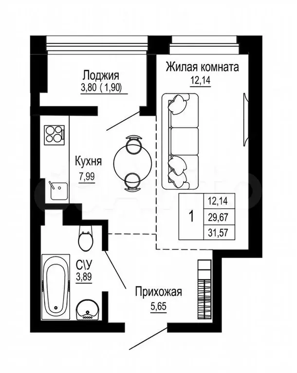 1-к. квартира, 31,7м, 24/26эт. - Фото 0