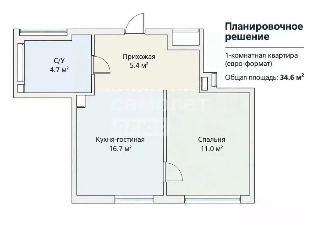Свободной планировки кв. Москва ул. Крузенштерна, 3к3 (34.6 м) - Фото 2