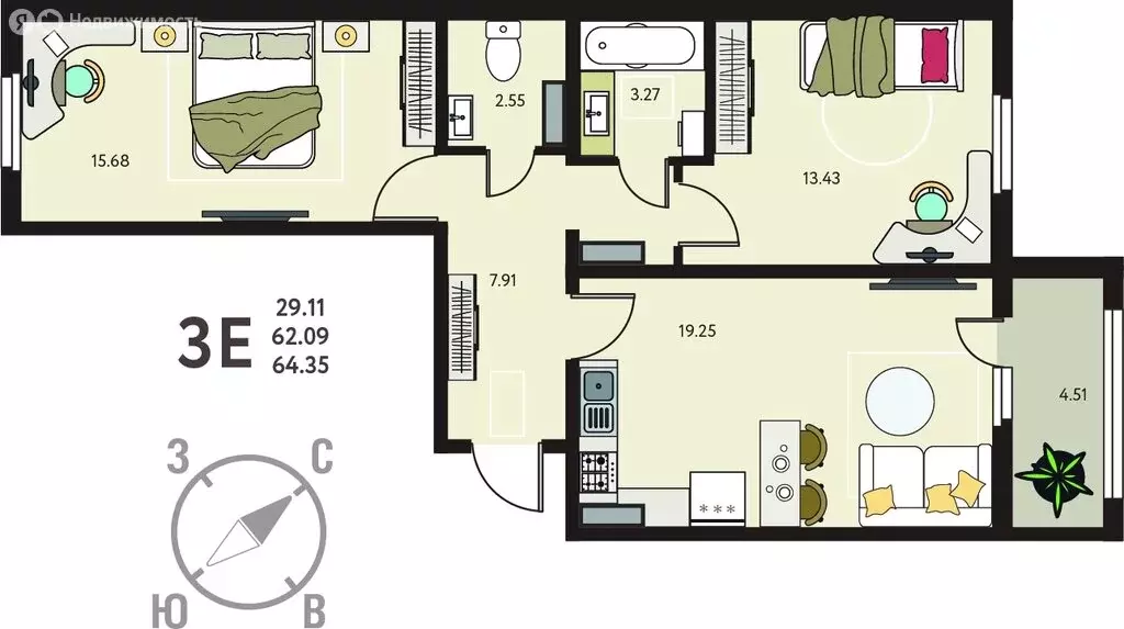 2-комнатная квартира: Курск, улица Энгельса, 115/6 (64.35 м) - Фото 1