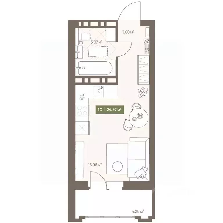 Студия Кемеровская область, Кемерово Московский просп., 23А (24.97 м) - Фото 1