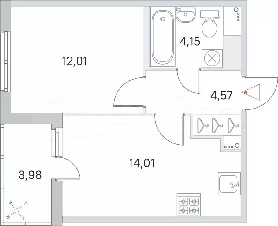 1-к. квартира, 36,7м, 5/8эт. - Фото 0