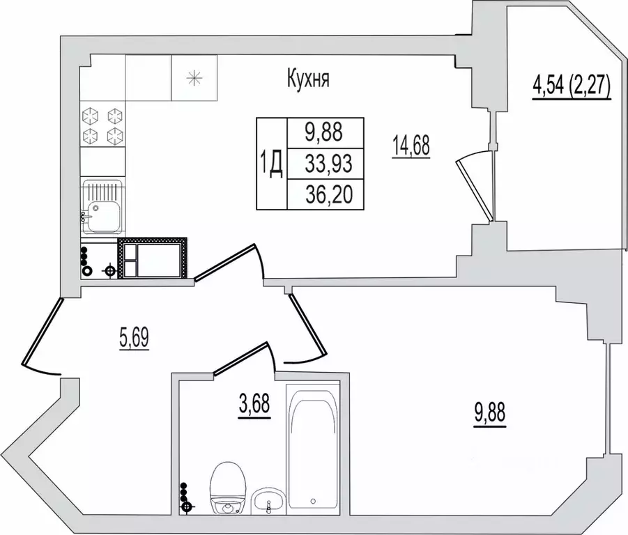1-к кв. Псковская область, Псков Линейная ул., 87 (36.2 м) - Фото 1