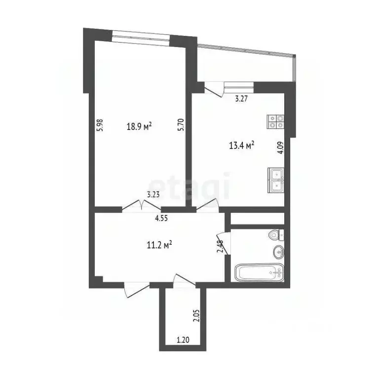 1-к кв. Тюменская область, Тюмень Заречный проезд, 41 (49.8 м) - Фото 1