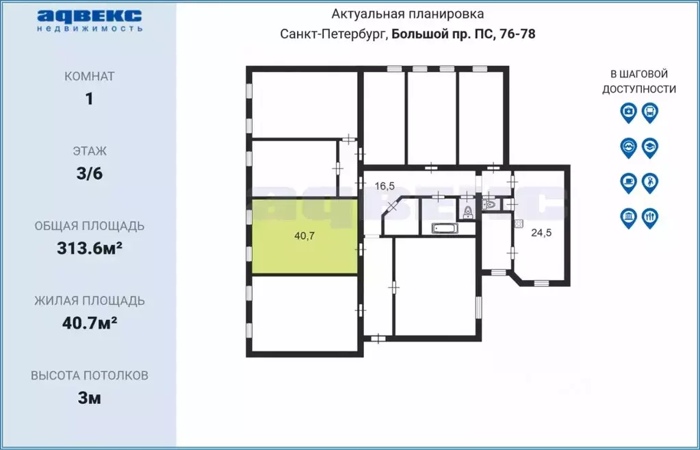 Комната Санкт-Петербург просп. Большой Петроградской стороны, 76-78 ... - Фото 2