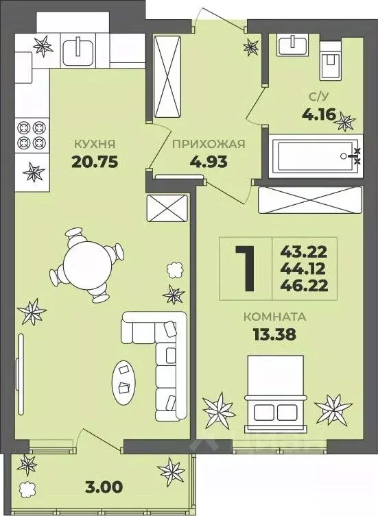 1-к кв. Калининградская область, Калининград ул. Генерала Толстикова, ... - Фото 1