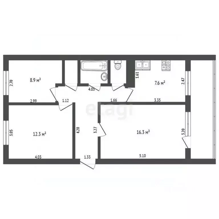 3-к кв. Тюменская область, Тюменский муниципальный округ, пос. ... - Фото 2