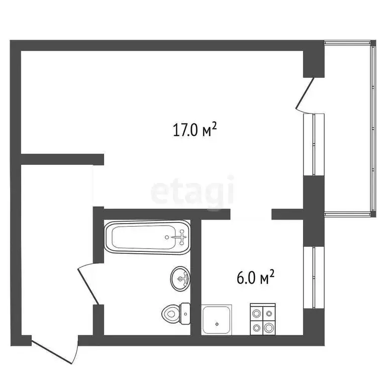 Квартира, 1 комната, 28.1 м - Фото 1