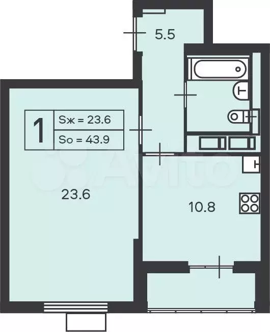 Аукцион: 1-к. квартира, 43,9 м, 20/24 эт. - Фото 0