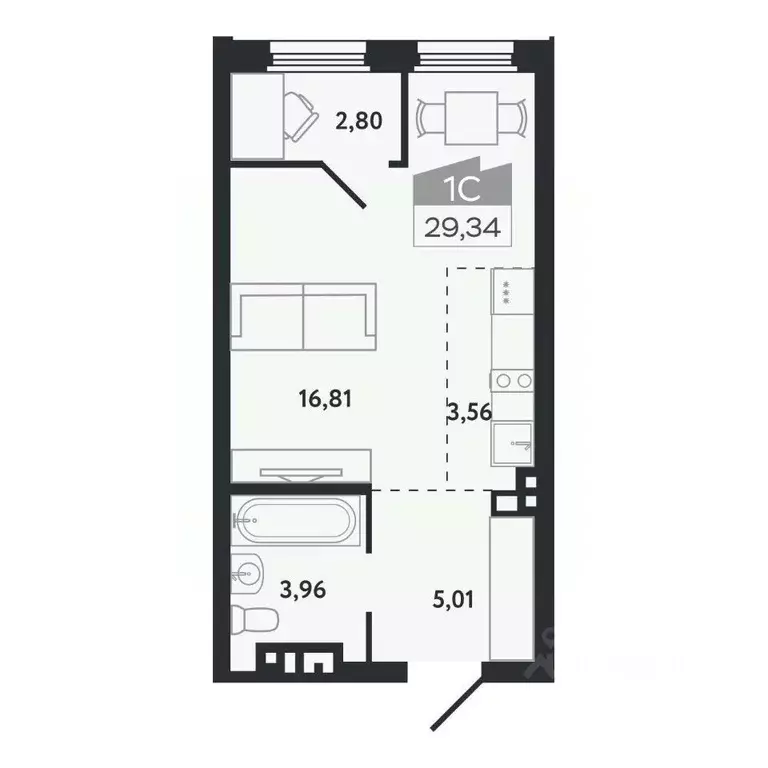 Студия Томская область, Томск Черемошники мкр, ул. Бердская, 14/3 ... - Фото 1