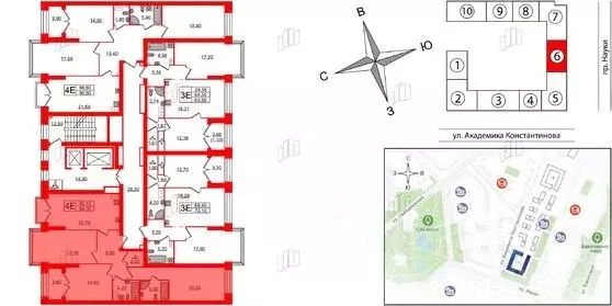 3-к кв. Санкт-Петербург ул. Академика Константинова, 1к1 (94.0 м) - Фото 1