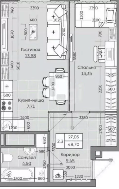2-к кв. Татарстан, Казань ул. Рауиса Гареева, 103А (50.0 м) - Фото 2
