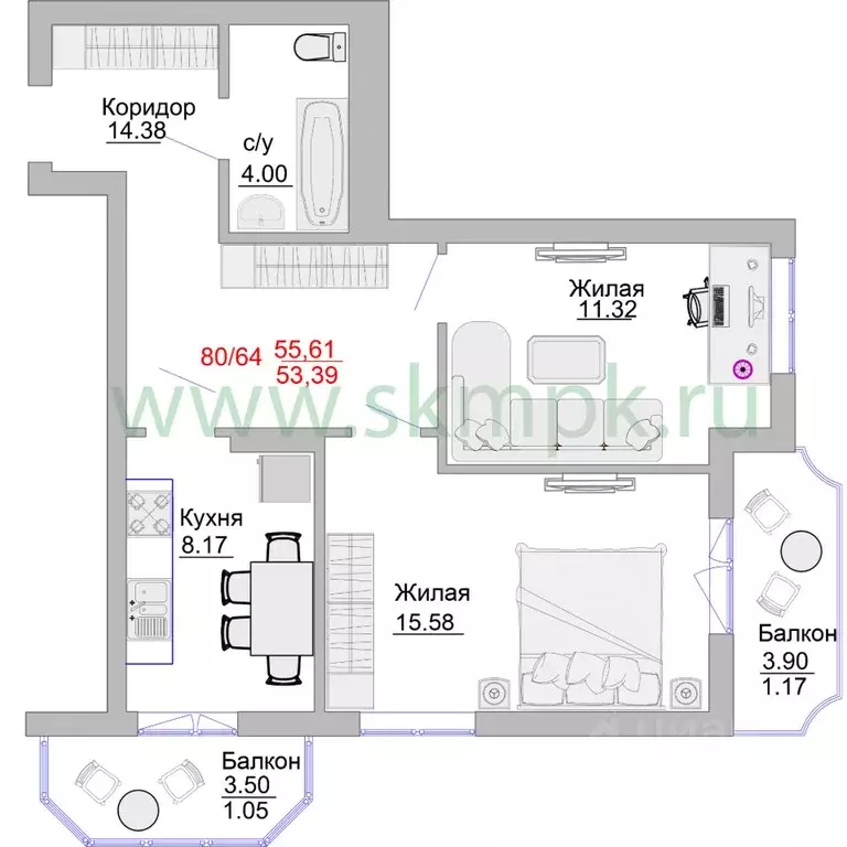 2-к кв. Калининградская область, Пионерский Портовая ул., 5 (63.1 м) - Фото 0