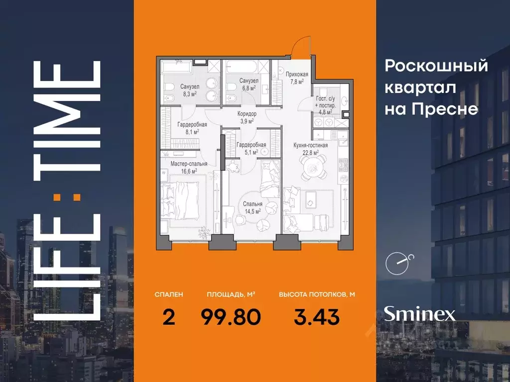 2-к кв. Москва Лайф Тайм жилой комплекс (100.0 м) - Фото 0
