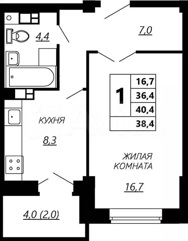 1-к. квартира, 40 м, 7/16 эт. - Фото 0