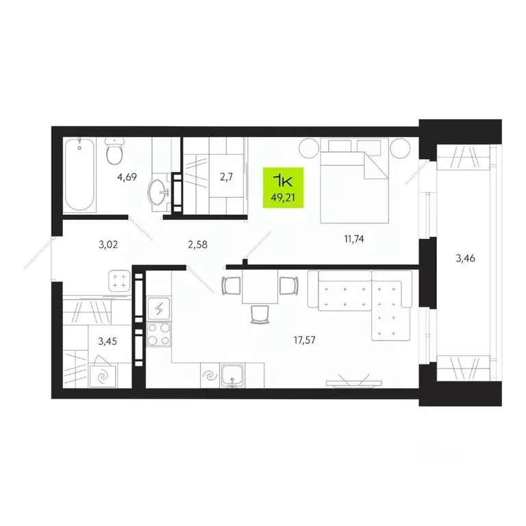 1-к кв. Томская область, Томск Уютный жилой квартал, ул. Маяковского, ... - Фото 1