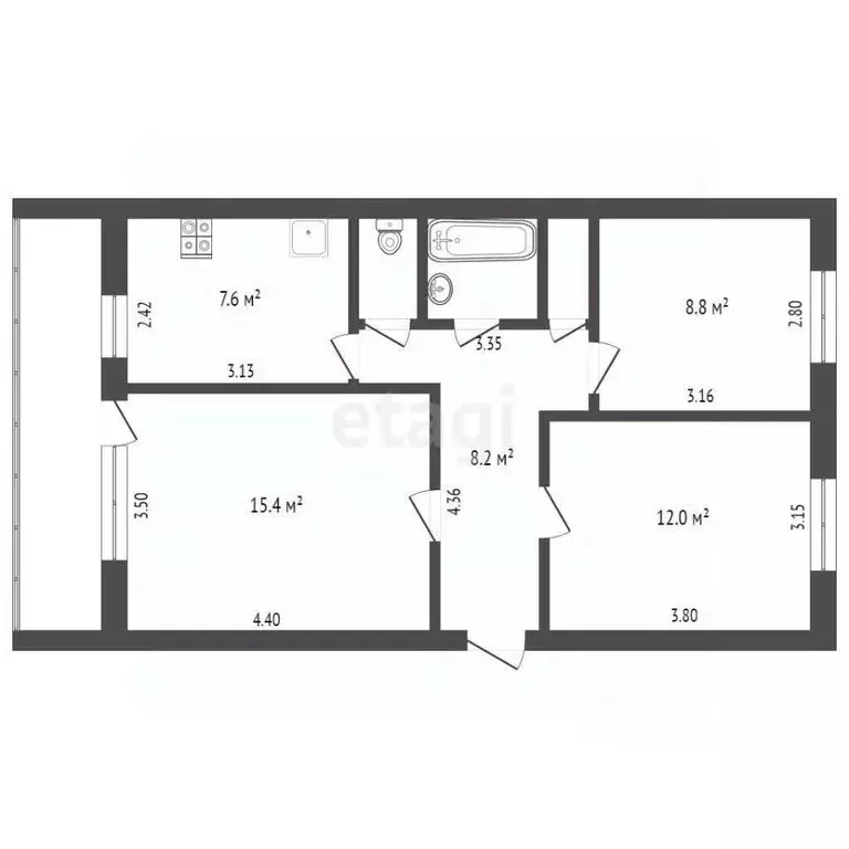 3-к кв. Вологодская область, Вологда ул. Гоголя, 72А (56.9 м) - Фото 2