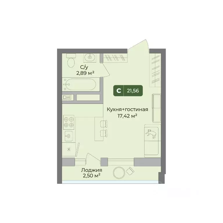 Студия Краснодарский край, Краснодар ул. Им. Сорока А.М., 5 (21.56 м) - Фото 1