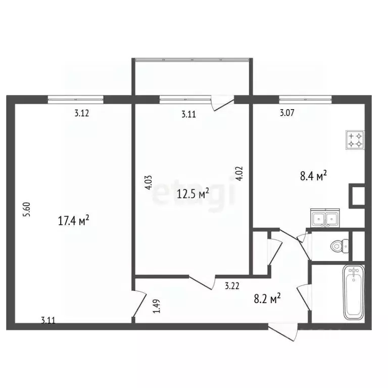 2-к кв. Санкт-Петербург просп. Большевиков, 30К4 (50.5 м) - Фото 2