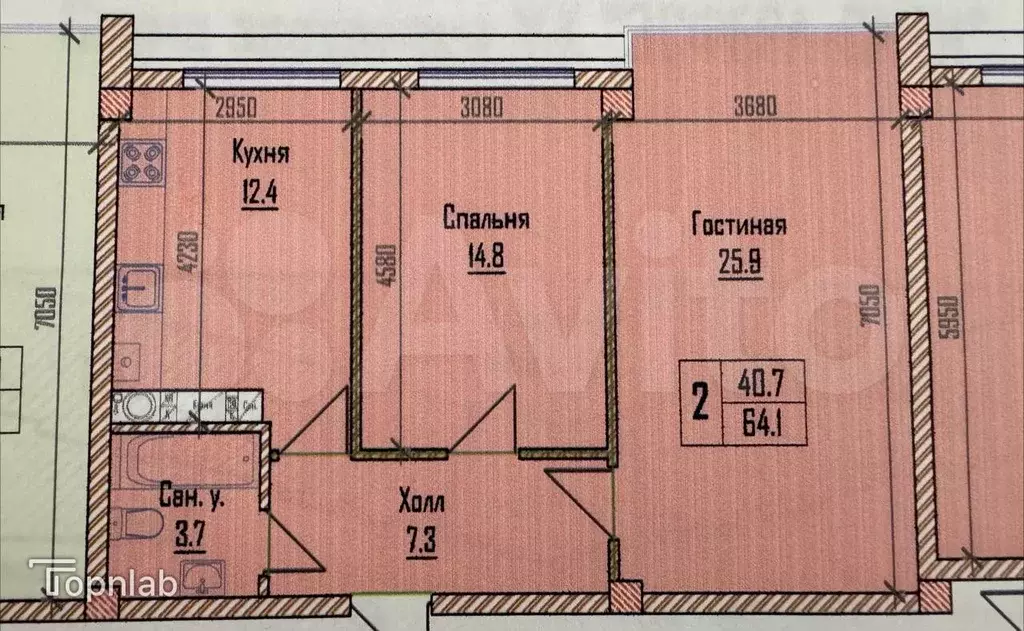 2-к. квартира, 65 м, 7/10 эт. - Фото 0